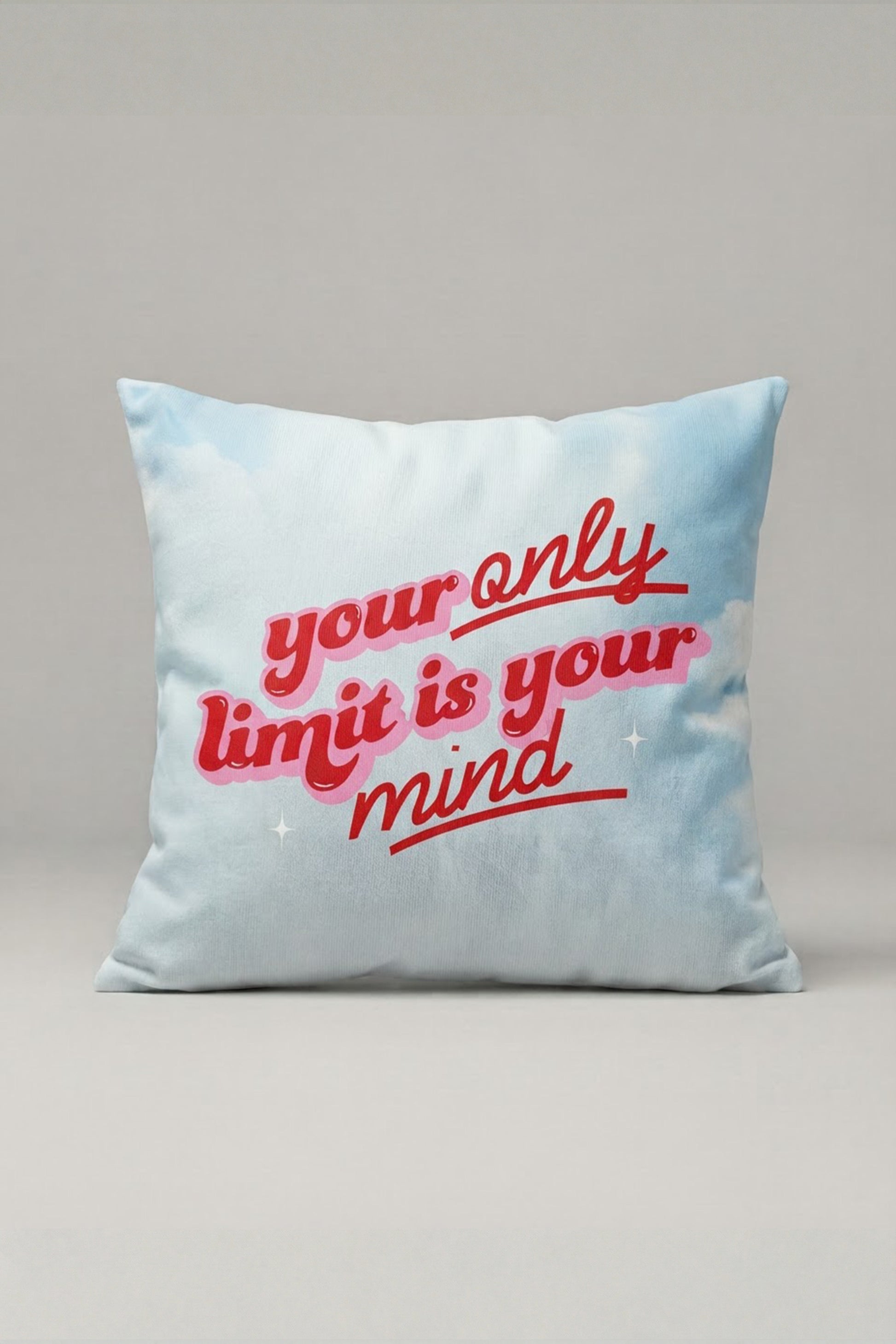 Mavi Bulutlu Your Only Limit Is Your Mind Yazılı Kırlent Kılıfı 231 – Limitless Mind Tasarım 45x45 cm ürün görseli 1
