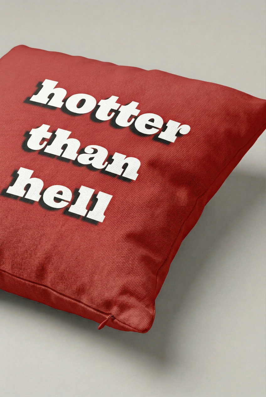 Kırmızı Hotter Than Hell Yazılı Kırlent Kılıfı 234 – Hot Red Statement Tasarım 45x45 cm ürün görseli 2