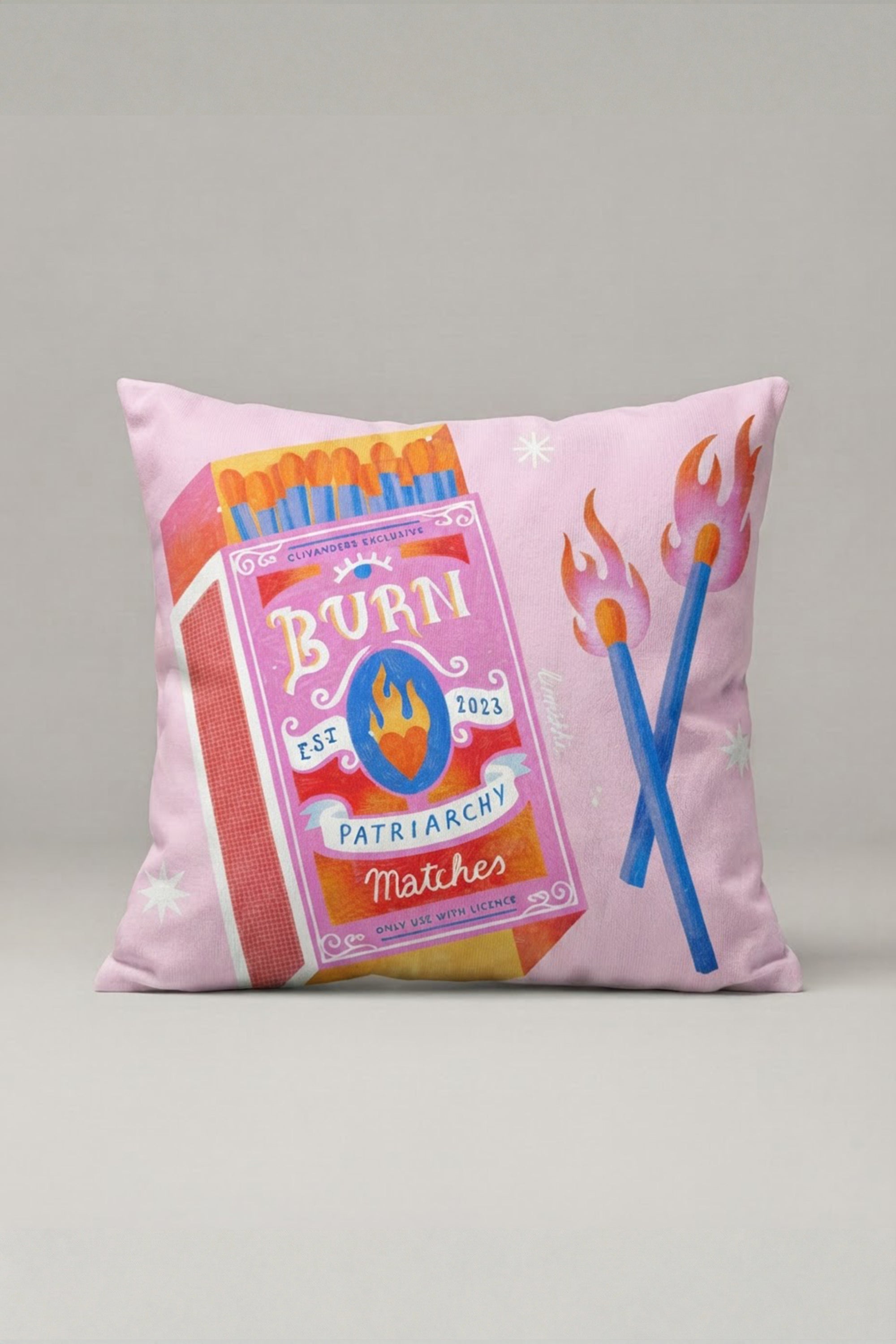 Pembe Alevli Kibrit Kutusu Desenli Kırlent Kılıfı 238 – Burn Bright Tasarım 45x45 cm ürün görseli 1