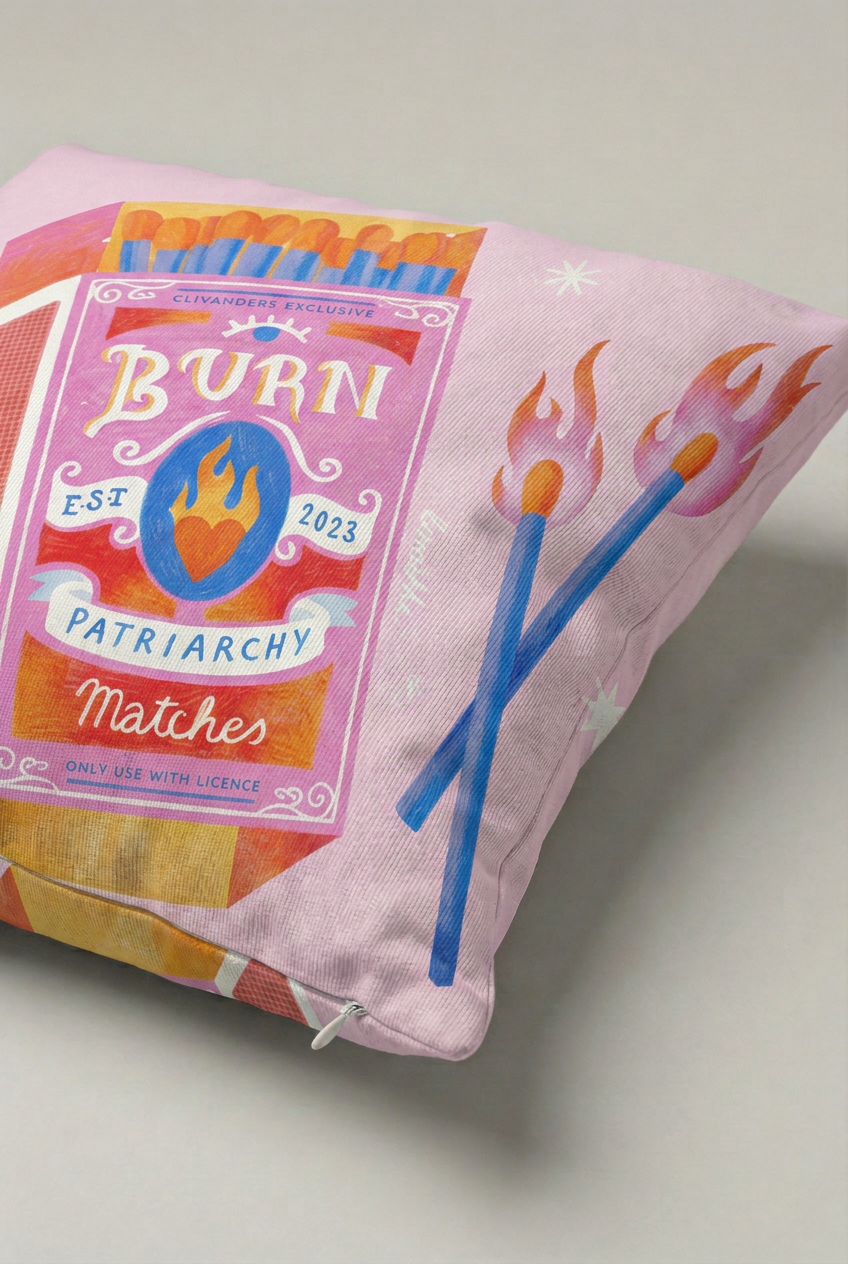 Pembe Alevli Kibrit Kutusu Desenli Kırlent Kılıfı 238 – Burn Bright Tasarım 45x45 cm ürün görseli 2