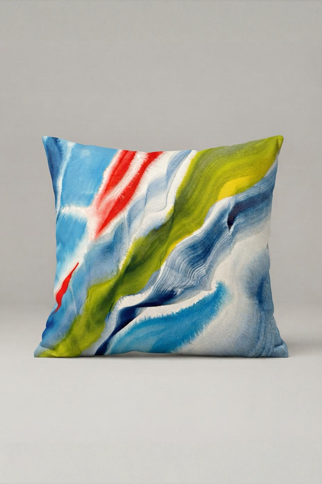 Mavi Yeşil Kırmızı Soyut Fırça Desenli Kırlent Kılıfı 239 – Flowing Color Tasarım 45x45 cm ürün görseli 1
