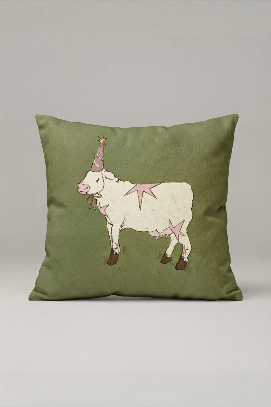 Haki Zemin Tek Boynuzlu At Desenli Kırlent Kılıfı 240 – Olive Unicorn Tasarım 45x45 cm ürün görseli 1
