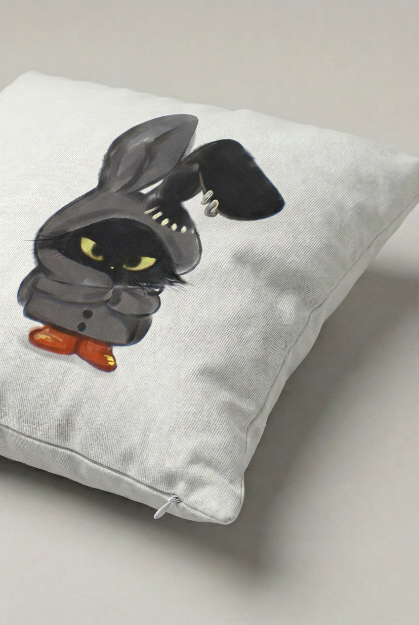 Tavşan Kostümlü Siyah Kedi Desenli Kırlent Kılıfı 245 – Bunny Cat Tasarım 45x45 cm ürün görseli 2