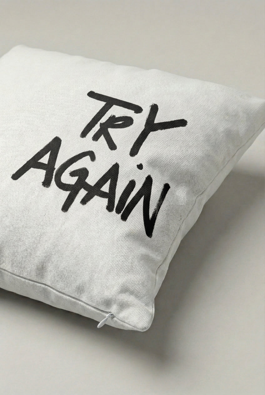 Try Again Yazılı Kırlent Kılıfı 256 – Try Again Tasarım 45x45 cm ürün görseli 2