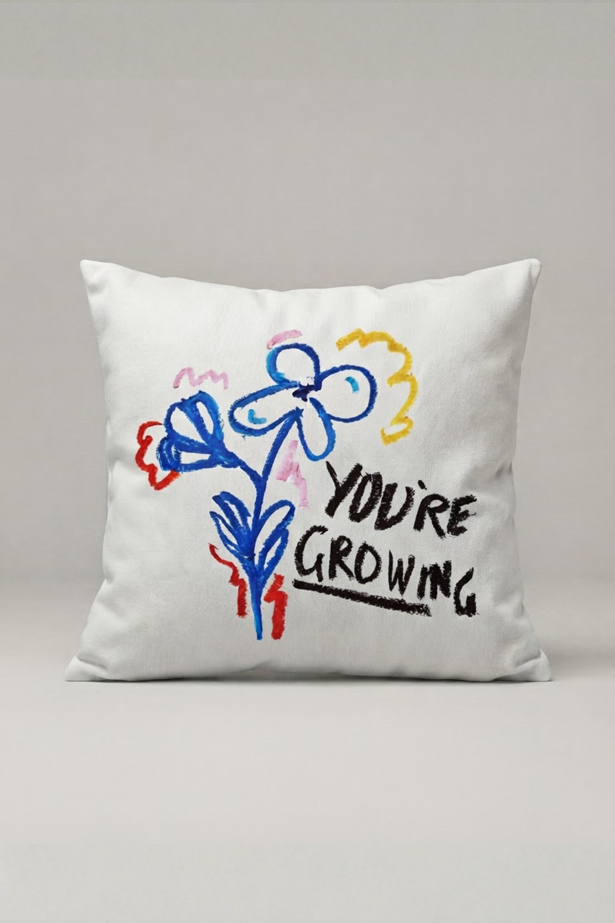 Renkli Çiçek ve You're Growing Yazılı Kırlent Kılıfı 259 – Growing Flower Tasarım 45x45 cm ürün görseli 1