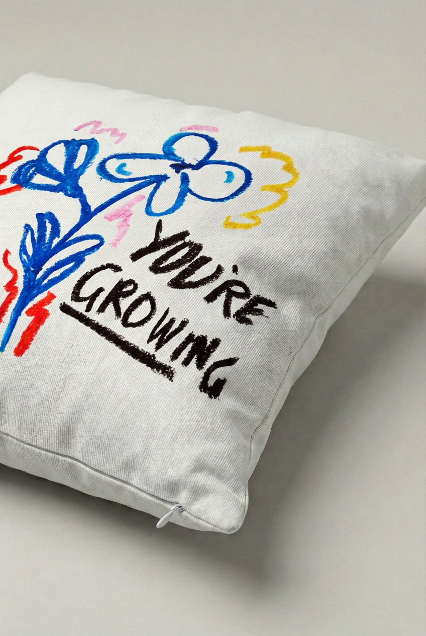 Renkli Çiçek ve You're Growing Yazılı Kırlent Kılıfı 259 – Growing Flower Tasarım 45x45 cm ürün görseli 2