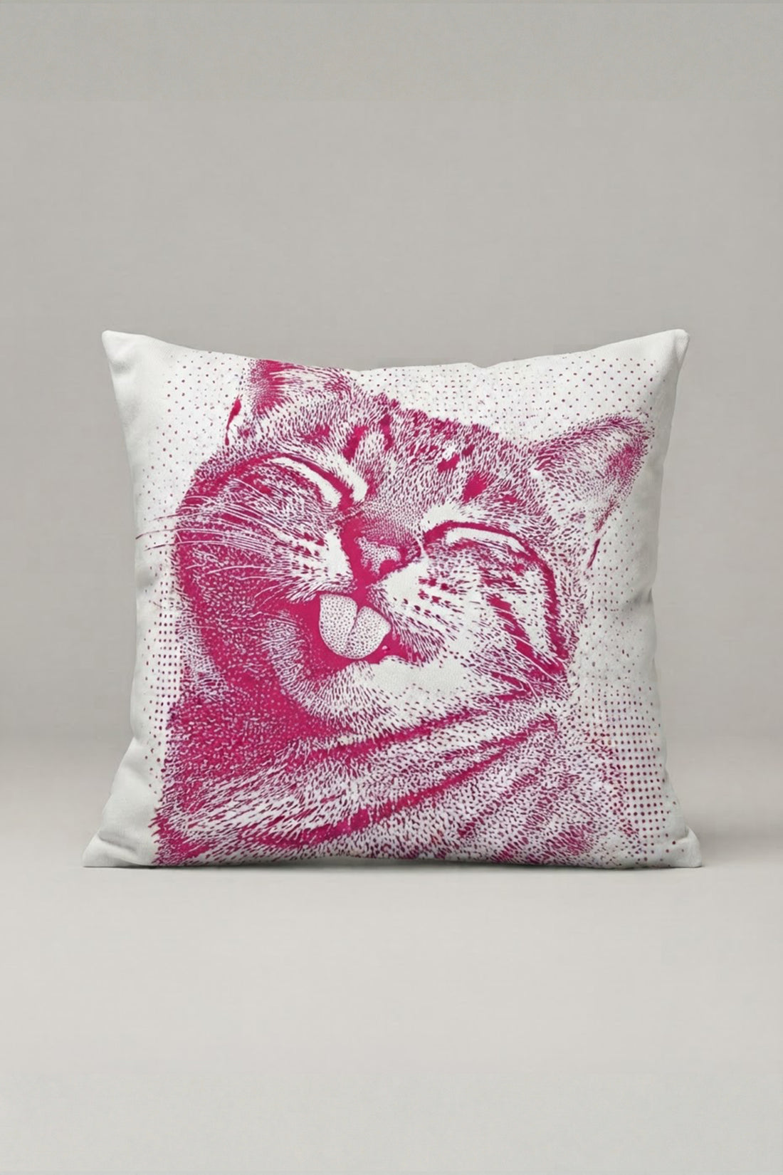 Fuşya Çizgili Kedi Portreli Kırlent Kılıfı 262 – Magenta Cat Tasarım 45x45 cm ürün görseli 1