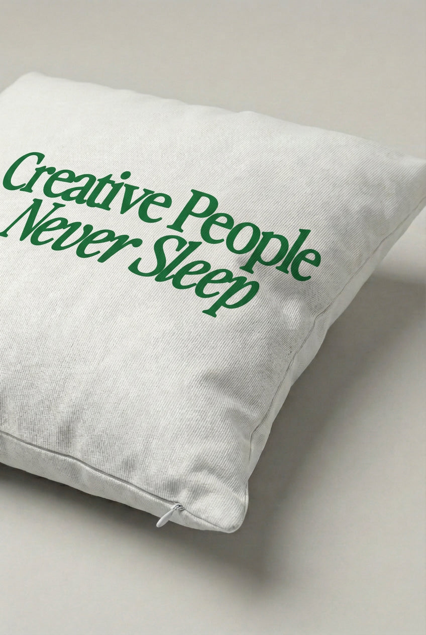 Yeşil Creative People Never Sleep Yazılı Kırlent Kılıfı 269 – Creative Green Tasarım 45x45 cm ürün görseli 2