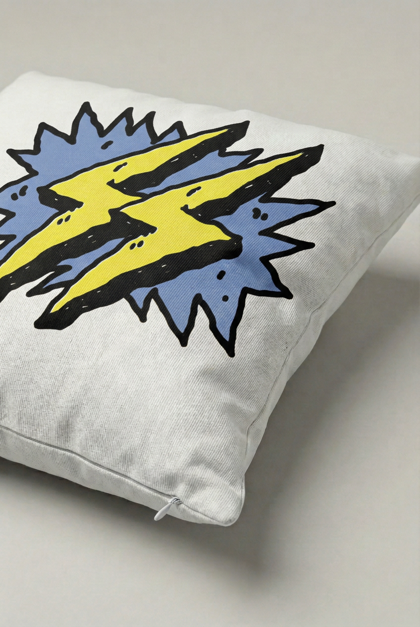 Sarı Şimşekli Pop Art Desenli Kırlent Kılıfı 280 – Electric Flash Tasarım 45x45 cm ürün görseli 2