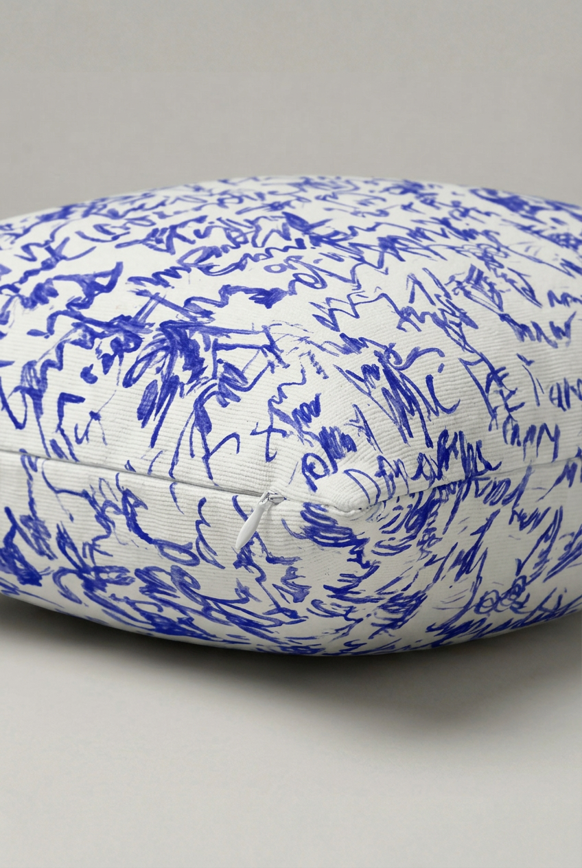 Mavi El Yazısı Karalama Desenli Kırlent Kılıfı 291 – Blue Script Tasarım 45x45 cm ürün görseli 2