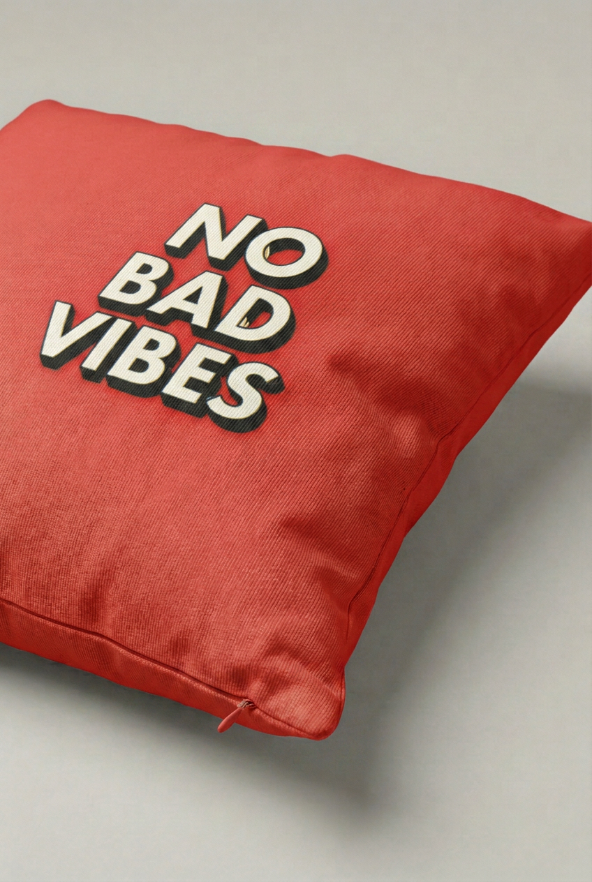 Kırmızı No Bad Vibes Yazılı Kırlent Kılıfı 296 – No Bad Vibes Red Tasarım 45x45 cm ürün görseli 2
