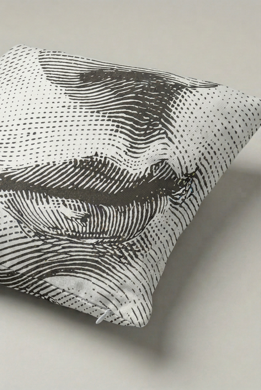 Siyah Beyaz Sanatsal El Desenli Kırlent Kılıfı 304 – Artistic Hands Tasarım 45x45 cm ürün görseli 2