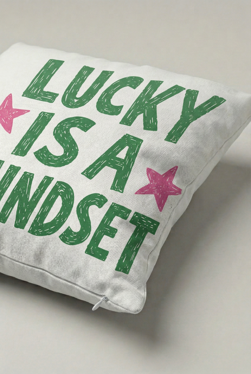 Lucky Is A Mindset Yazılı Kırlent Kılıfı 308 – Lucky Mindset Tasarım 45x45 cm ürün görseli 2