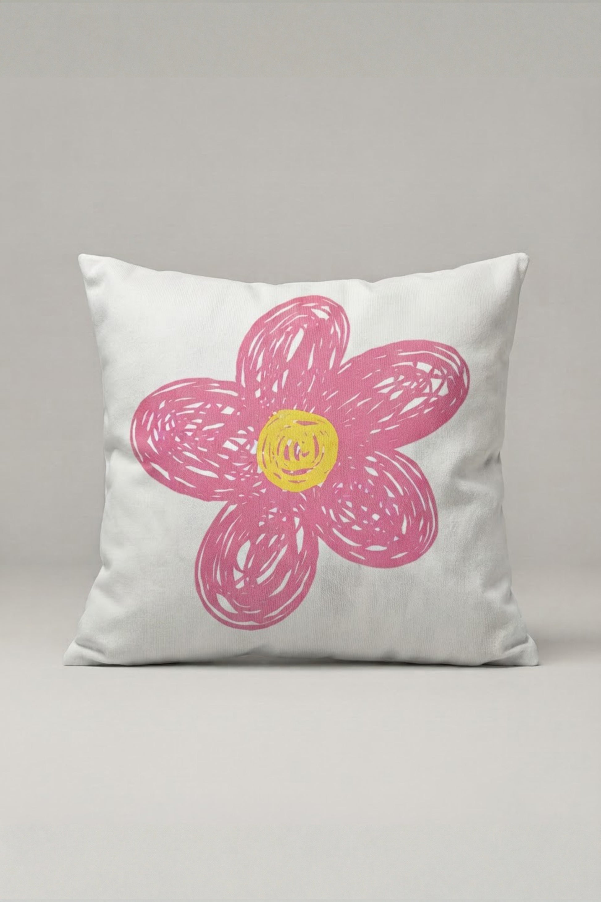 Pembe Çizim Çiçek Desenli Kırlent Kılıfı 326 – Pink Daisy Tasarım 45x45 cm ürün görseli 1