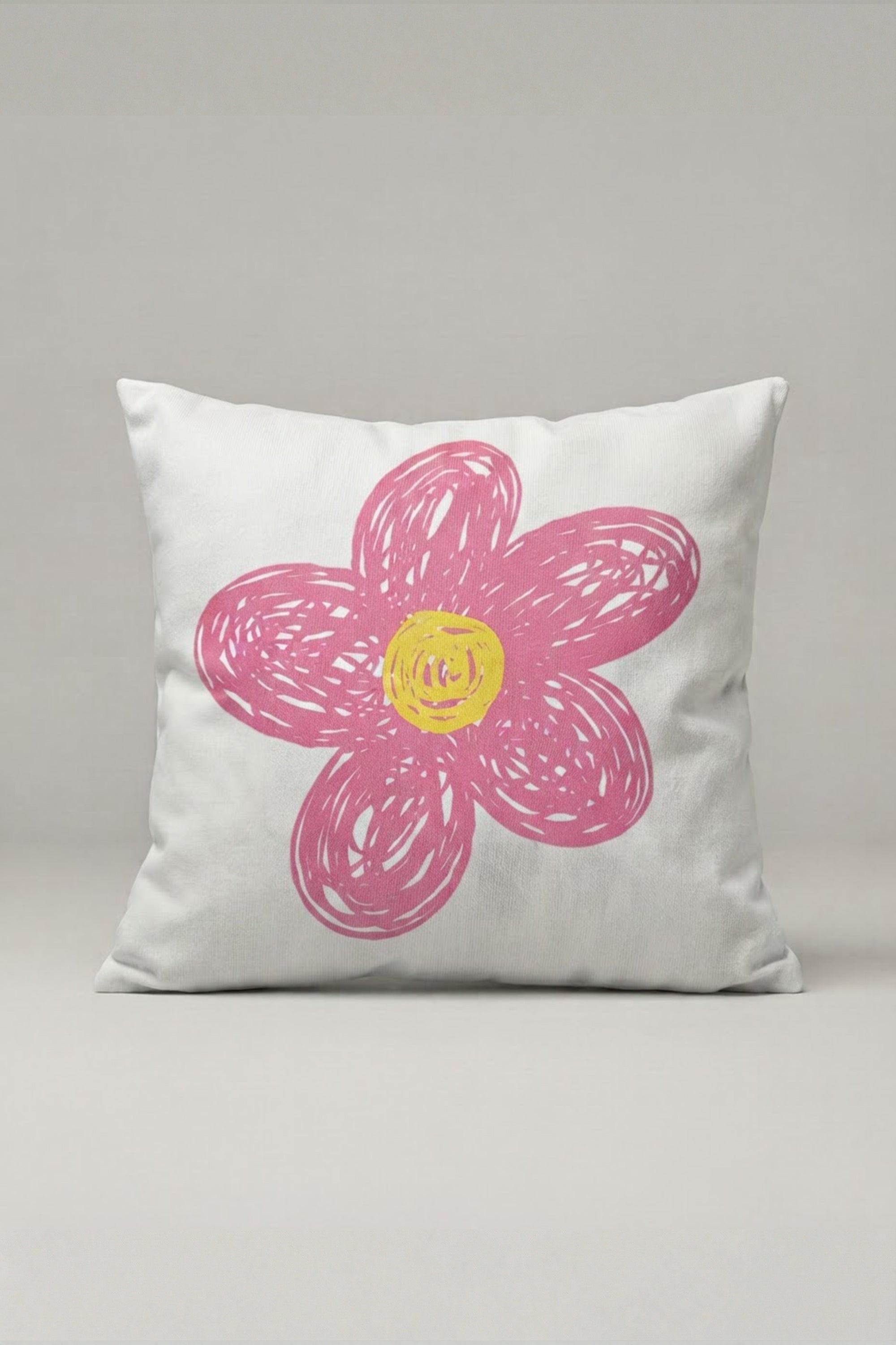 Pembe Çizim Çiçek Desenli Kırlent Kılıfı 326 – Pink Daisy Tasarım 45x45 cm ürün görseli 1
