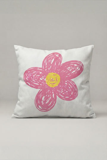 Pembe Çizim Çiçek Desenli Kırlent Kılıfı 326 – Pink Daisy Tasarım 45x45 cm ürün görseli 1