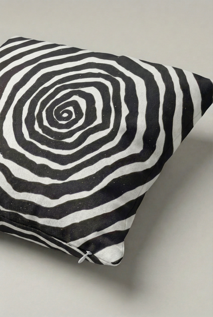 Siyah Beyaz Hipnotik Spiral Desenli Kırlent Kılıfı 330 – Hypnotic Spiral Tasarım 45x45 cm ürün görseli 2