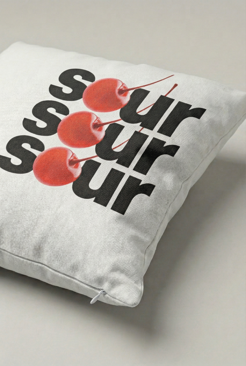 Siyah Kırmızı Sour Yazılı Kırlent Kılıfı 336 – Sour Cherry Type Tasarım 45x45 cm ürün görseli 2