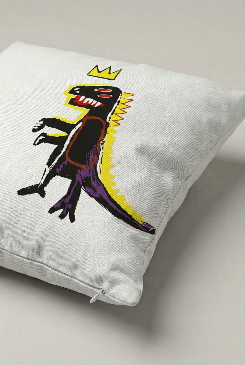 Taçlı Siyah Dinozor Desenli Kırlent Kılıfı 344 – Dino King Tasarım 45x45 cm ürün görseli 2